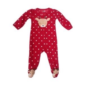 Child of Mine Babies Red and White Polka-dot Reindeer Footies Size 6-9 Months